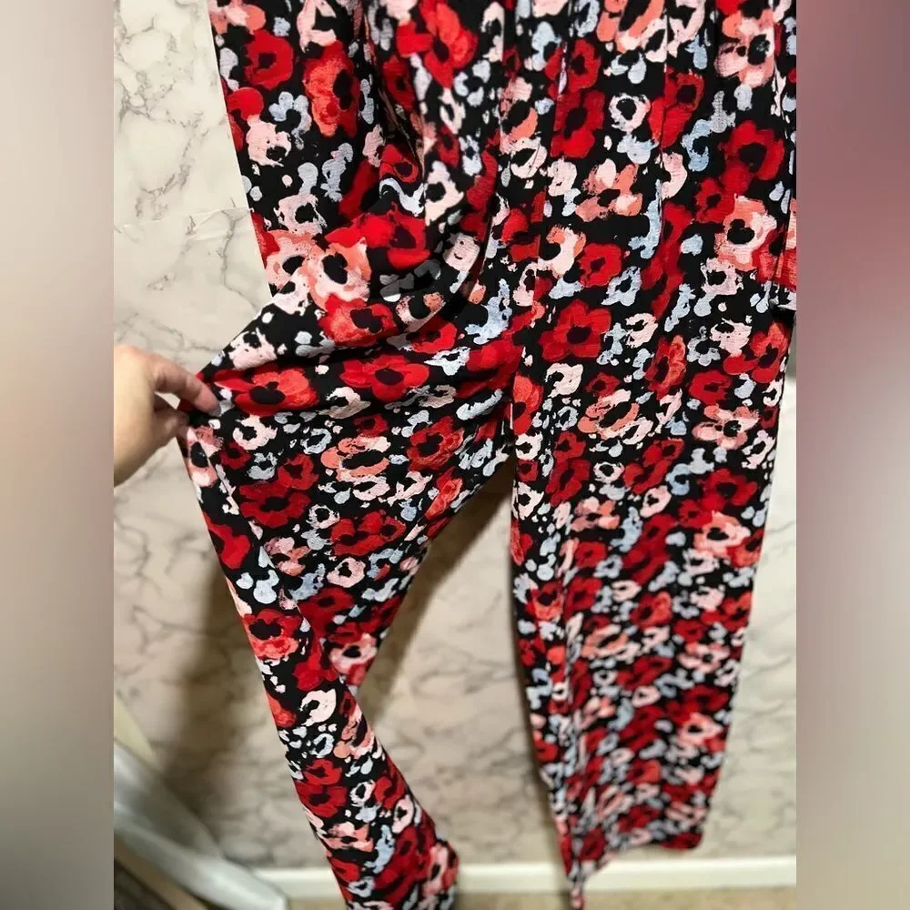 Monki Floral long sleeve V neck jumpsuit